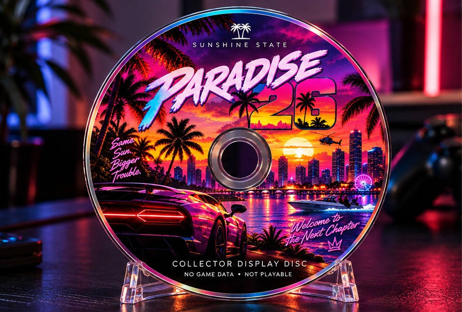 Front view of PARADISE 26 on a clear display stand